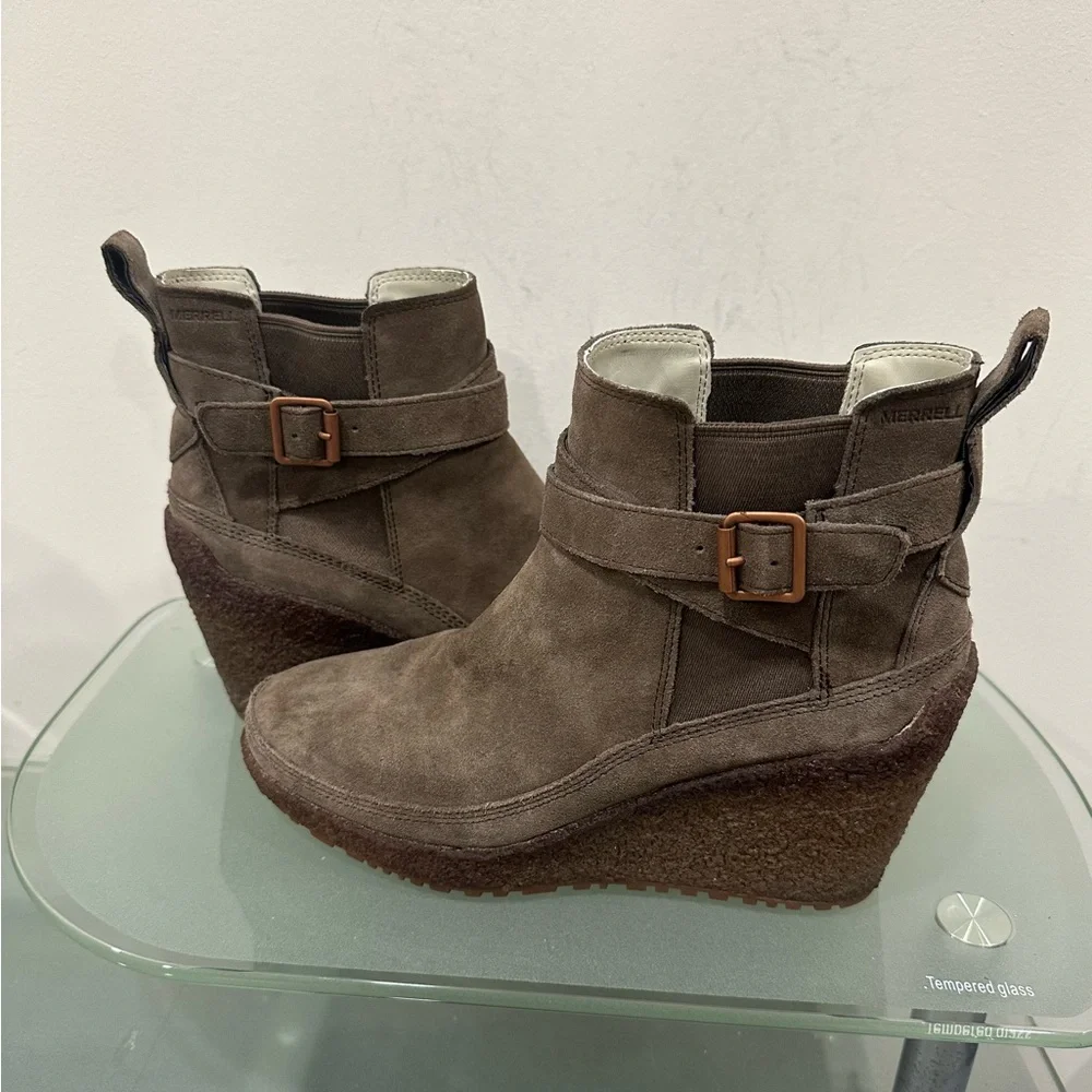 Merrell Tremblant Ankle Booties J94750 Suede Wedge Brown‎ Women's 8